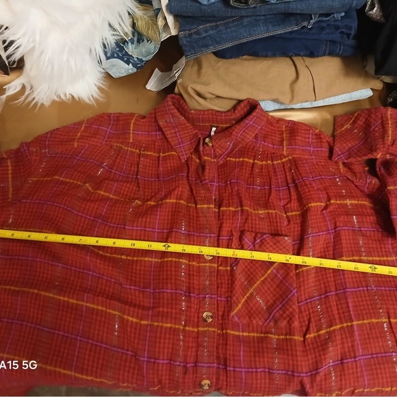 Free People Break My Stride Buttondown Top Shirt Red XSmall - Picture 3 of 10